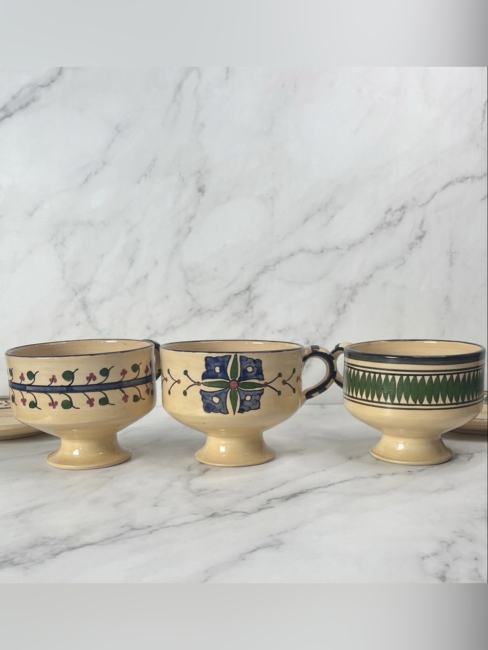 Set Of 4 Vintage hand-painted Ceramic Footed bowls or Cups